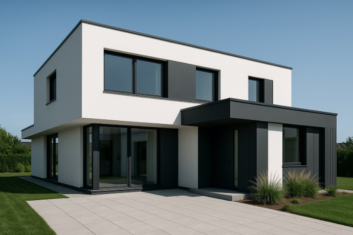 Modernes Haus mit Flachdach und Metall Elementen vom Dachspengler