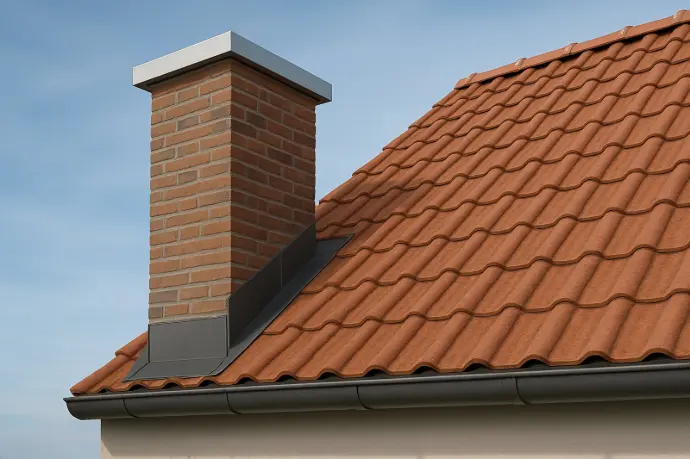 Ziegeldach mit Kamin und Metall Verkleidung vom Dachspengler