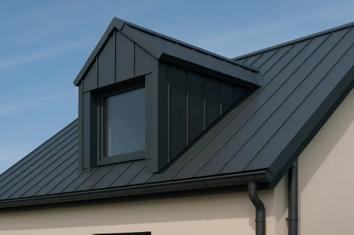 Hausdach mit Abrinnsystem für Blechdächer